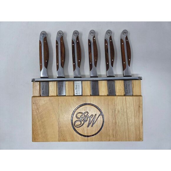 GUNTER WILHELM EXECUTIVE CHEF SERIES STEAK KNIVES SET OF 6 GERMAN STEEL W/ RACK - Picture 1 of 10